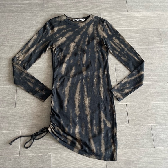 Pam & Gela Revolve Tie Dye Twisted Mini Dress Black Grey Cinch Long Sleeve P XS - Picture 4 of 15